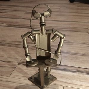 Hand Welded Rustic Robot DJ Statue